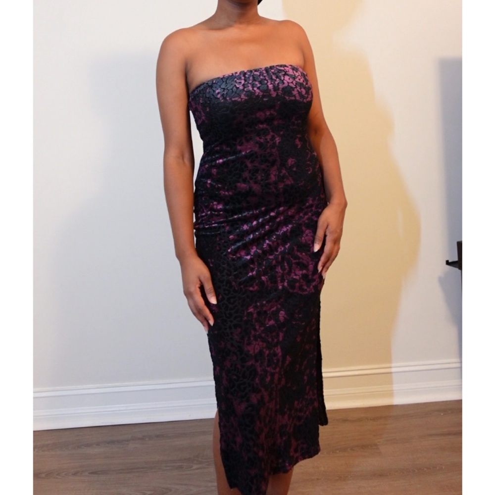 SHEIN Strapless Black and Purple Dress